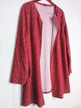 Shein Curve 3XL Heart Pattern Red Open Cardigan Long Sleeve Stretch
